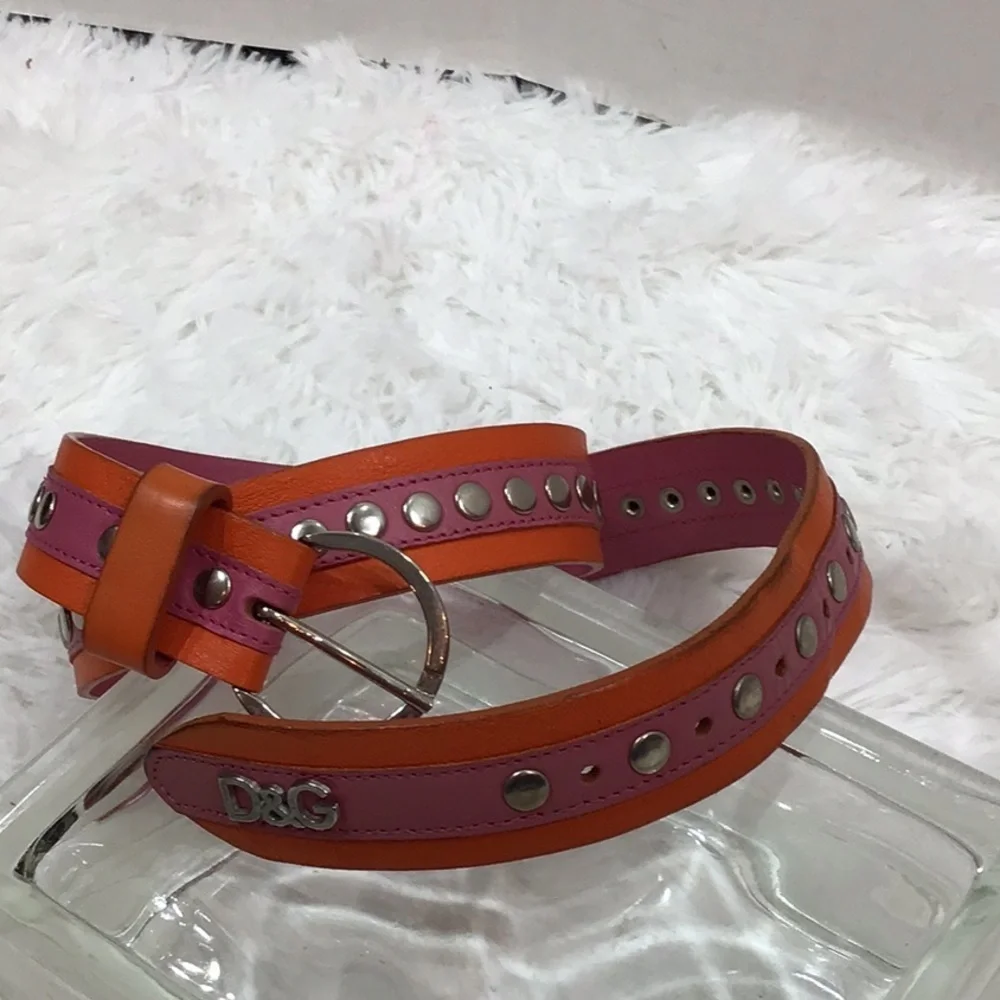 Dolce & Gabbana orange/pink leather silver stud belt